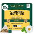 VAHDAM, Chamomile Mint Citrus Green Tea Bags (100 Count) Low Caffeine, Non GMO, Gluten Free | Sweet & Floral | Resealable Ziplock Pouch | Chamomile Tea Bags