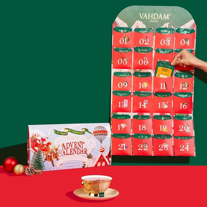 VAHDAM, Limited Edition Christmas Tea Gift Set | 24 Unique Flavor Tea Bags - Folding Holiday Gift Box | Christmas Presents For Women, Men & Adults