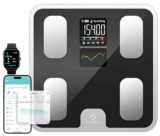 CLORIS Smart Scale for Body Weight Fat, Digital Bathroom Weighing Machine for Accurate BMI Muscle Mass Composition Health Analyzer with App Bluetooth