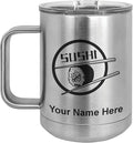 LaserGram 15oz Vacuum Insulated Coffee Mug, Sushi, Personalized Engraving Included (Stainless Steel)