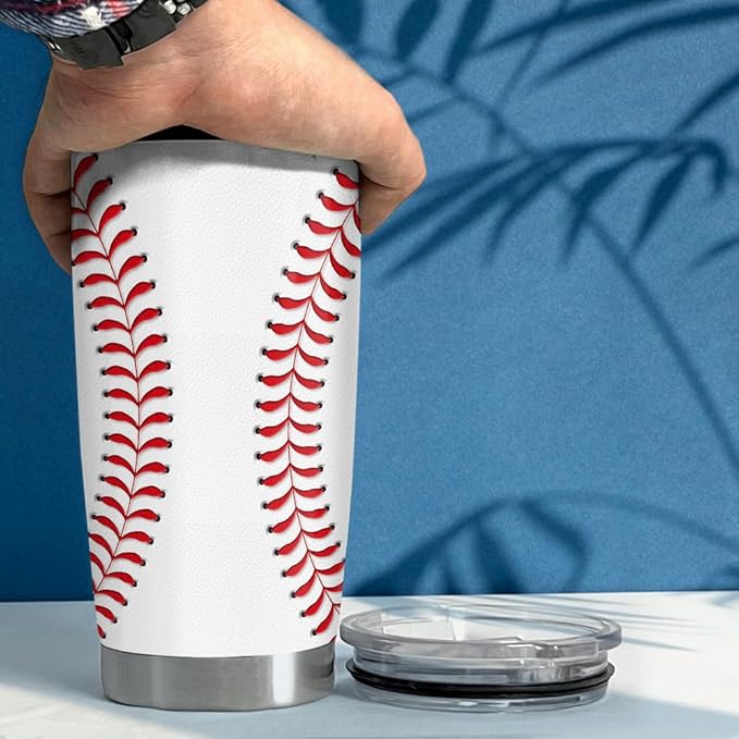 SANDJEST Baseball Tumbler Cup 20oz Stainless Steel Insulated Travel Mug Tumblers Cup Baseball Gift for Women Men Mom Gifts for Birthday Christmas