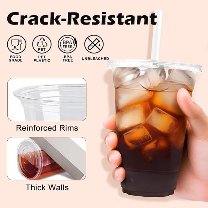 16 oz Clear Plastic Cups with Lids and Straws, 25 Pack Disposable Cold Drink Cups for Iced Coffee, Smoothies, Soda, Juice, Milk Tea, Ideal for Cafes, Parties, and Daily Use