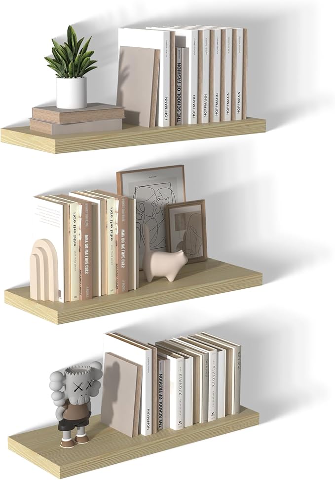 12 Inch Deep Floating Shelves for Wall 3 Pack Floating Shelfs Large Storage Space Wall Decor Display Shelf for Bathroom Living Room Bedroom Kitchen 30" W x 12" D x 1.2" H Natural Wood
