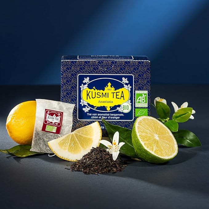 Kusmi Tea - Pack of 2 Boxes of Tea Bags - Anastasia - Organic Black Tea with Bergamot & Lemon - Flavored with Orange Blossom - Caffeinated Tea - Inspired by the Iconic Earl Grey Tea - 2x20 Tea Bags