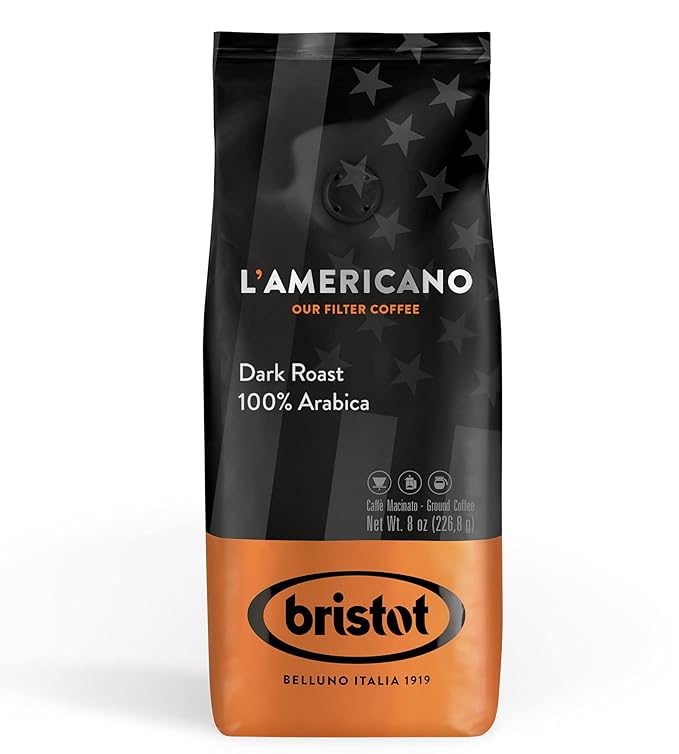 Bristot L'americano Dark Roast Ground Filter Coffee | 100% Arabica | For Pour-over/French Press/Drip | 8oz/226.8g