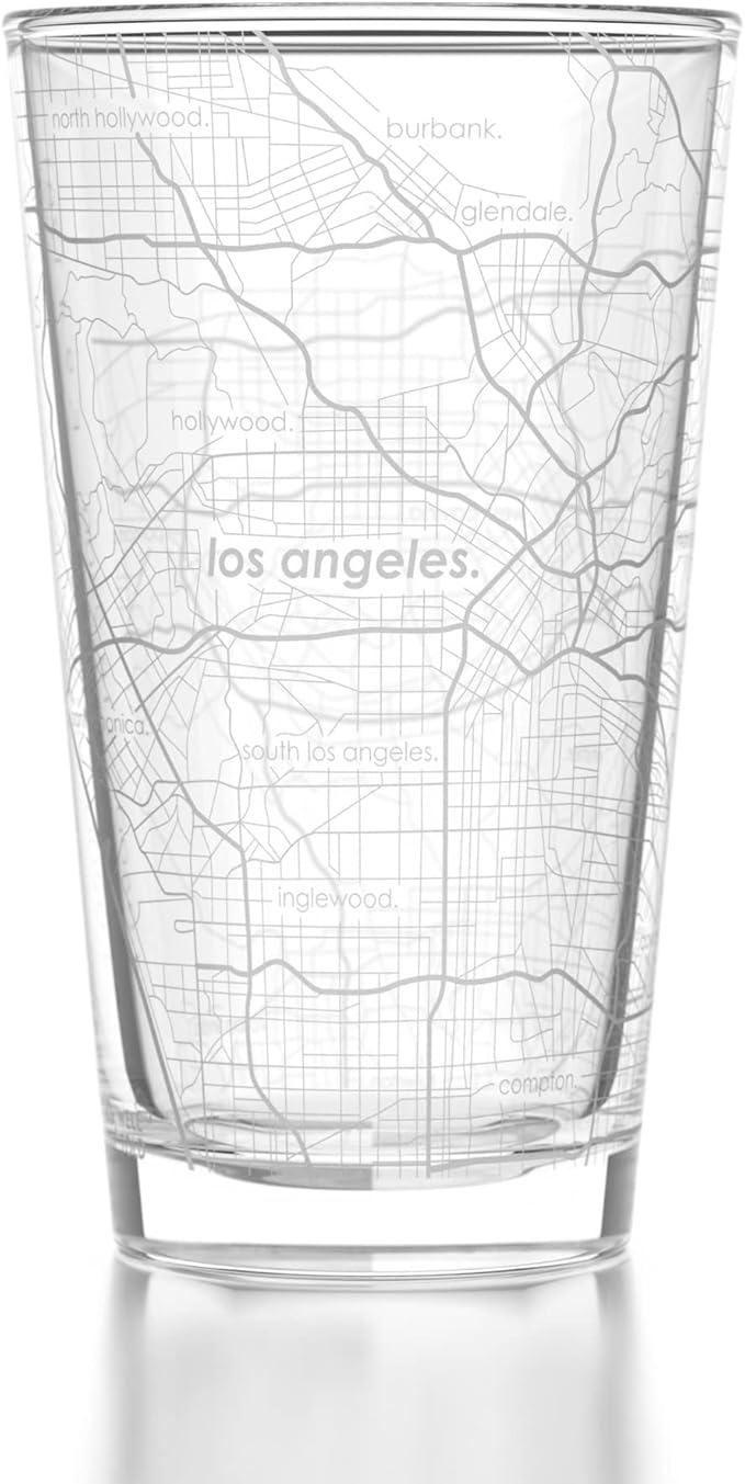 Well Told Engraved Los Angeles California Map Pint Glass Etched Beer Glass Gift (16 oz, Clear) City Map Pint Glass, Custom Beer Glass, Gifts for Beer Lovers