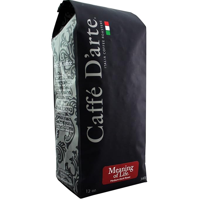 Caffe D'arte Meaning of Life Ground Coffee – Medium Dark Roast, Rich & Well-Balanced Flavor with Great Aroma, Crafted for Drip Brewing, Fresh Roasted in Seattle, 12 Ounce (1 Pack)