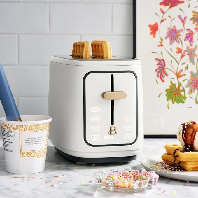 Beautiful by Drew Barrymore 2-Slice Toaster, Touch-Activated Display, 7 Shade Settings, Bagel/Frozen/Reheat Presets.