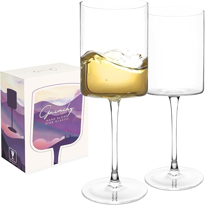 Wine Glasses Set of 2-16oz Cylindrical Red White Wine Glass, Made from Lead-Free Premium Crystal, Great Gift for Wedding, Anniversary, Christmas, Birthday, 9’’ Tall, Clear