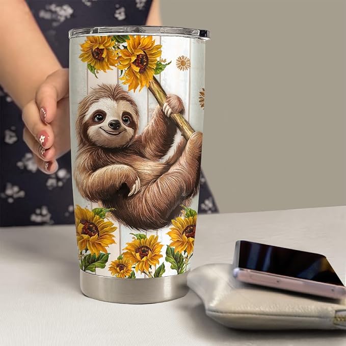 SANDJEST Sloth Tumbler 20oz Stainless Steel Insulated Coffee Travel Mug Cup for Women Girls Sloth Gifts for Birthday Christmas Mothers Day