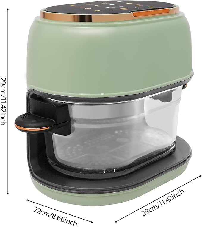 4.2 Qt Glass Air Fryer, 176-374 ℉ Precise Heat, 1350W Touch Control with Clear Glass, 120 Min Timer for Home, Kitchen, RV, Dorm | Auto Shut-Off & Easy Clean