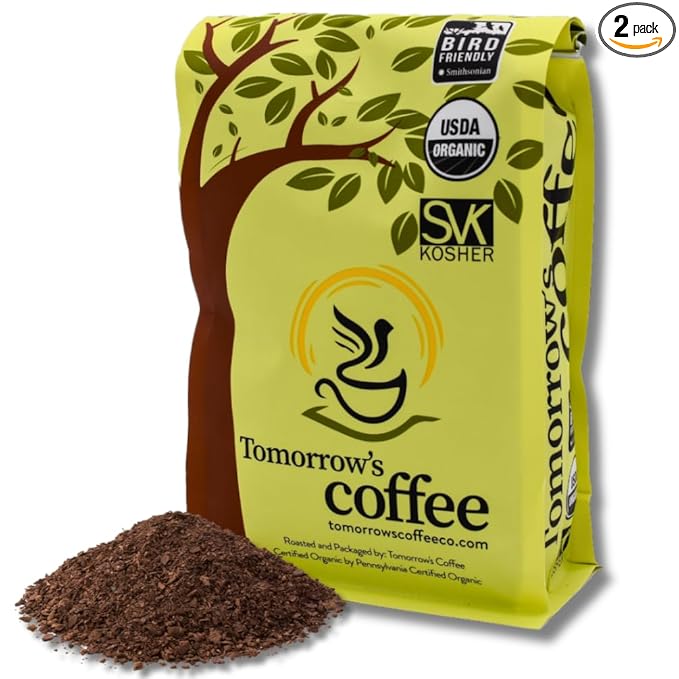 Tomorrow's Coffee Organic, Fair Trade, Shade Grown Whole Bean bird friendly coffee | Dark French Roast with chocolate flavor | Sustains Amazon Rainforest | 1 lb. omnidegradable bags (Ground)