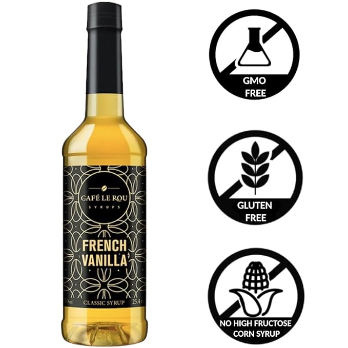 "NEW" Café Le Rou French Vanilla Classic Syrup - 25.4 oz, 1 Pack with 1 Gold Pump Dispensers 25.4 Fl Oz (Pack of 1)