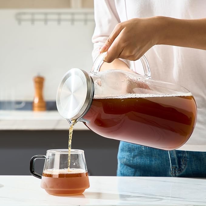 Karafu 100 Ounces/3 Liter Glass Pitcher with Lid, Wide Mouth Heat Resistant Water Jug for Hot/Cold Water, Ice tea and Juice Beverage