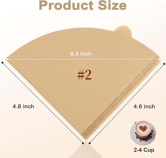 200 Count Coffee Filters 2, Cone Coffee Filters Size 02, Natural Unbleached Pour Over Coffee Filter 2-4 Cup, Disposable Coffee Filter Paper for V60 Pour Over Coffee Dripper and Drip Coffee Maker