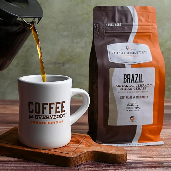 Fresh Roasted Coffee, Brazil Minas Gerais, 12 oz, Light Roast, Kosher, Ground