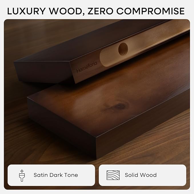 Homeforia Walnut 18 inch Floating Shelf, High End Solid Real Wood 18inch Floating Shelves for Wall Mounted, Dark Brown 18 inches Long Floating Shelves, Heavy Duty Bracket, 18 X 6.5 X 1.75 in, Set of 3