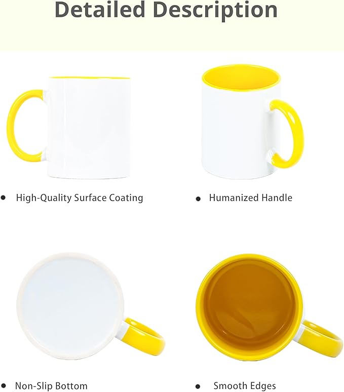 11oz White Ceramic Sublimation Coffee Mug With Solid Colors Inside and Handle(36, Yellow)