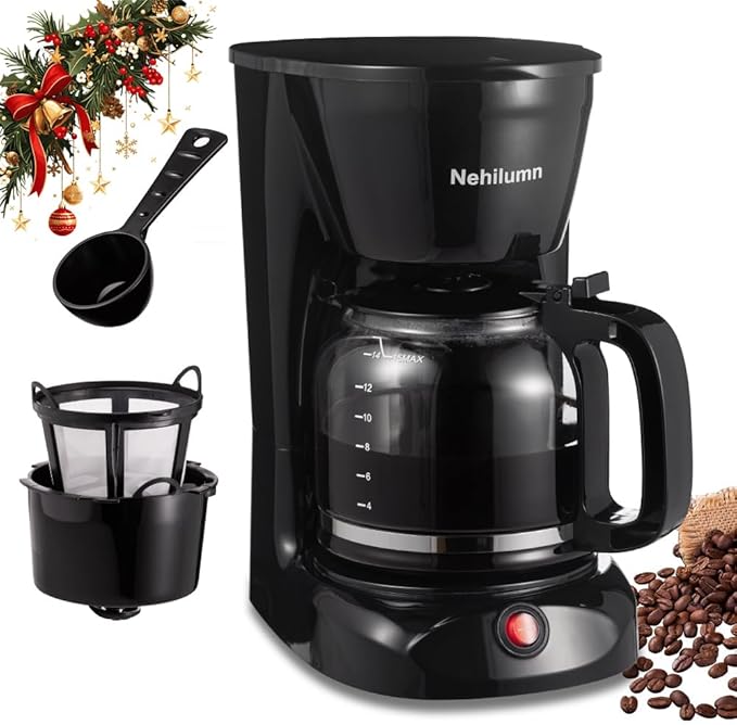 12 Cup Drip Coffee Maker Machine, Coffee Pot Machine Permanent Coffee Filter,1.8L Glass Carafe Electric Coffee Maker,950W Black