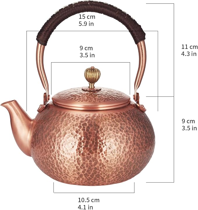 Handmade Copper Tea Kettle for Stove Top, Hammered Solid Pure Copper Teapot Made for Gasstove, 1200ml (Type-E)