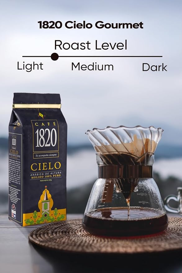 Café 1820 Cielo Gourmet, Premium Costa Rican Ground Coffee 100% Arabica, Medium Roast, High Altitude Coffee with Fruity Notes & Acidity, 12 oz (2 Pack)