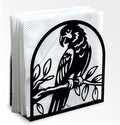 Parrot on Branch Decorative Black Metal Napkin Holder for Table, 4.9" x 5.3" x 1.9" Parrot Bird Standing Napkin Holder for Home Kitchen Restaurant Picnic Party Coffee Bar Room
