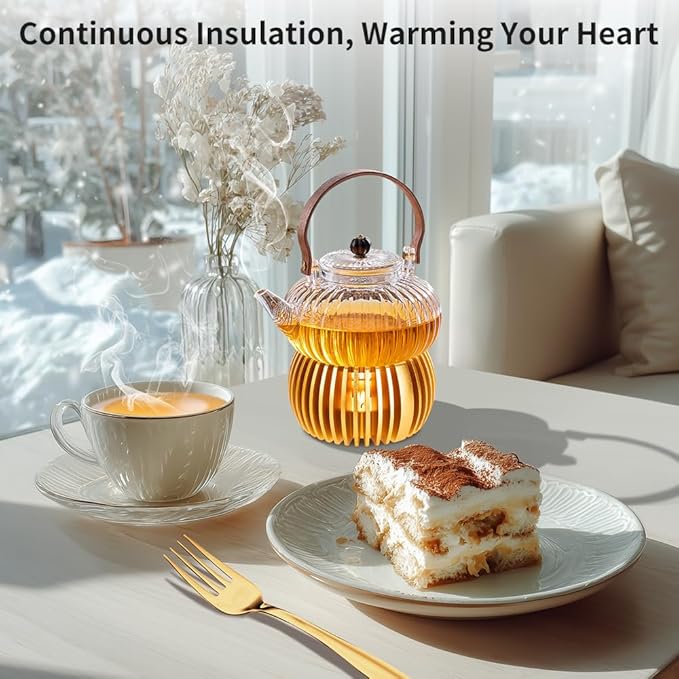 Teapot Warmer, Aluminum Tea Warmer with Wooden Base, Candle Heater for Heating Tea, Coffee, Milk, Food,Camping and Traveling, Universal Teapot Heater (Small-Metal Base(No Wooden))