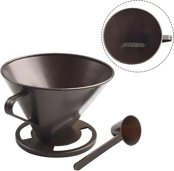 Pour-Over Coffee Brewing Filter Cone Set with Coffee Spoon Clip, V-Shaped Conical Dripper for Home Office Travel Camping, ABS Material, 2-Pack Black White Silver