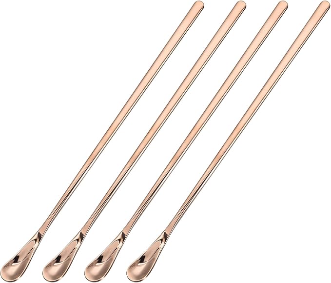 uxcell 4Pcs Stainless Steel Mixing Spoon 8.7 Inch Cocktail Stirrer Bar Spoon Drink Stirring Spoon with Long Handle for Bar Cocktail Ice Tea, Rose Gold