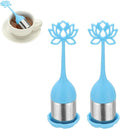 uxcell 2 Pcs Lotus Tea Infuser, Stainless Steel Loose Leaf Tea Steeper Filter with Silicone Handle Reusable Thin Pores Mesh Strainer Diffuser for Teacups Teapots Mugs, Blue