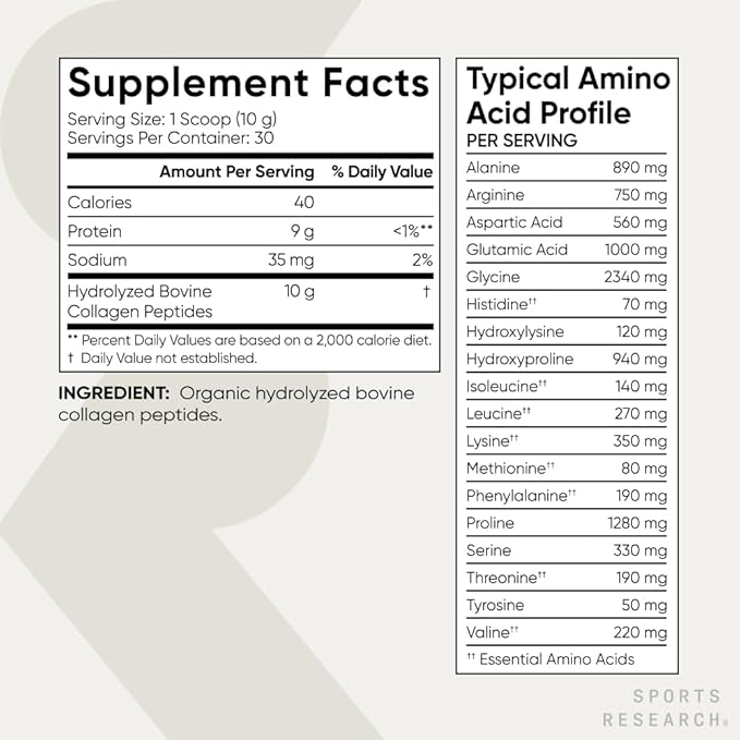 Sports Research® Organic Collagen Peptides - Hydrolyzed Type I & III Collagen Protein Powder Made Sustainably from Grass-Fed Cows - USDA Organic· Non-GMO · Gluten Free - Unflavored, 30 Servings