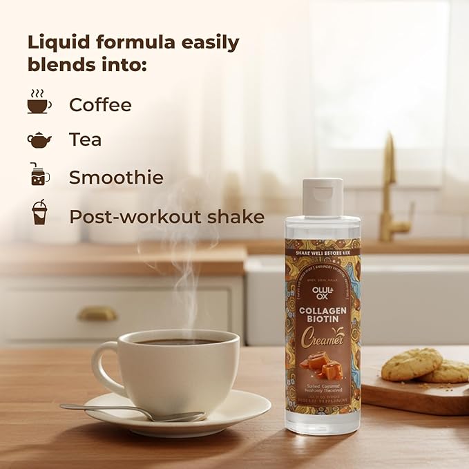 Collagen Coffee Creamer by Owl & Ox – Biotin-Infused for Healthy Hair, Skin & Nails | Keto, Dairy-Free, Sugar-Free, Gluten-Free | Liquid Salted Caramel | 30 Servings