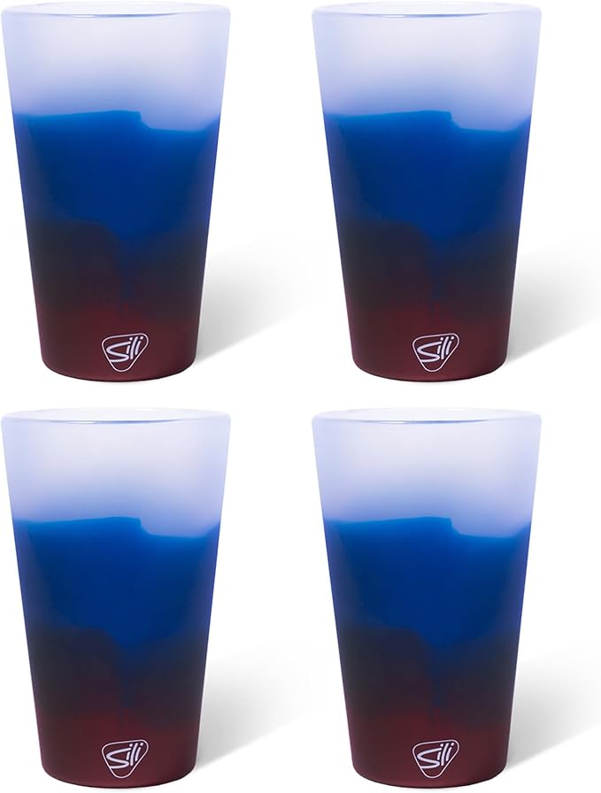 Silipint 16oz Silicone Pint Glass – Unbreakable BPA-Free Reusable Silicone Drinking Cup – Flexible Dishwasher Microwave & Freezer Safe – Stemless Glass for Water Coffee Smoothies, Pack of 4