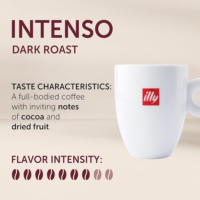 Illy Coffee K Cups - Pods For Keurig Machines – Intenso Dark Roast – Notes of Cocoa & Dried Fruit - Bold, Flavorful & Full-Bodied Flavor - No Preservatives – 20 Count