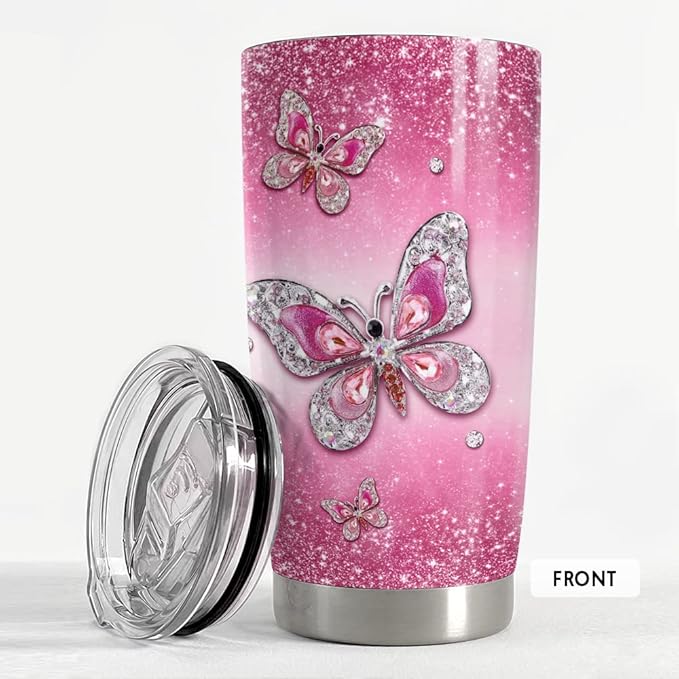 SANDJEST Butterfly Tumbler Jewelry Style 20oz Tumblers with Lid Gift for Women Girl Daughter Sister Mom Christmas Birthday Presents