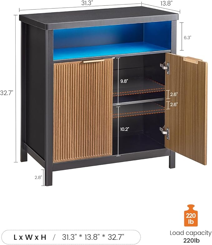 AOGLLATI Sideboard Buffet Storage Cabinet,Buffet Table with Storage & Led Lights, Coffee Bar Cabinet for Kitchen Entryway Living Room, Wood & Black