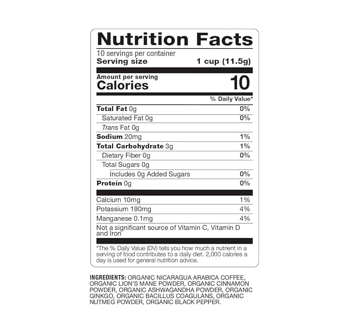 Focus Coffee with Superfoods - Organic Probiotic Mushroom Coffee Pods, Supports Healthy Focus & Digestion, Infused with Ashwagandha, Lion's Mane, and Cinnamon, USDA Certified Organic - 10 Recyclable Single Serve K-Cups - 6 Pack