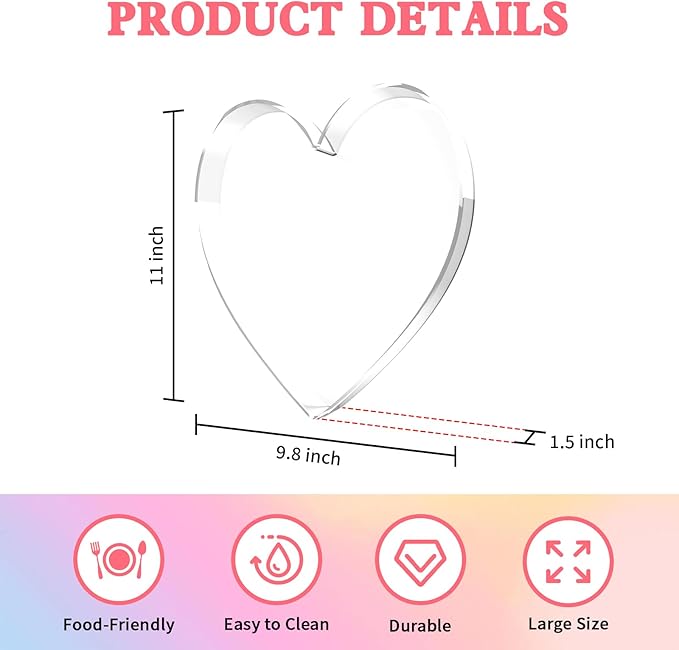 11" Acrylic Heart Shaped Charcuterie Tray, Reusable Serving Cake Candy Dish Display Tray for Birthday Anniversary Party Decoration (Heart)