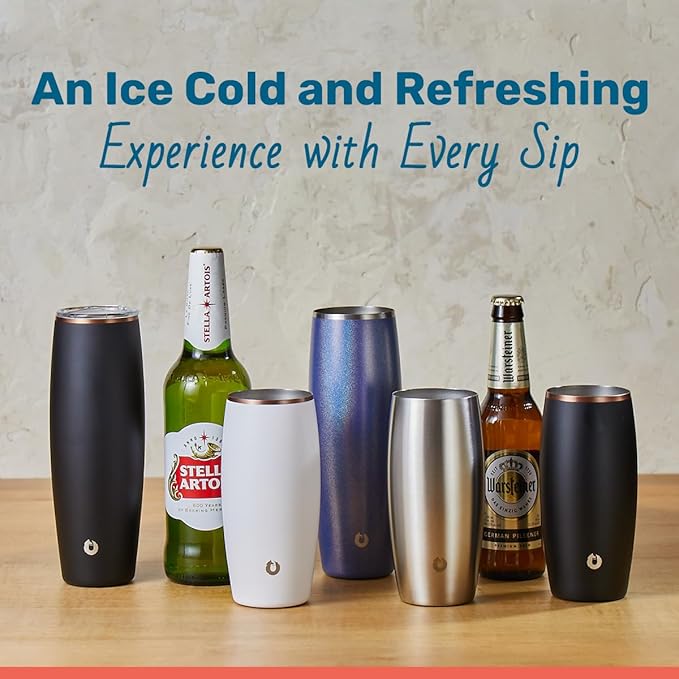 SNOWFOX Premium Vacuum Insulated Stainless Steel Beer Glass, Home Bar Accessories, Elegant Bartending, Lightweight Pint Glasses, Sleek Drinkware, Frosty Beverages Stay Cold, 18oz, Set of 2, Blue