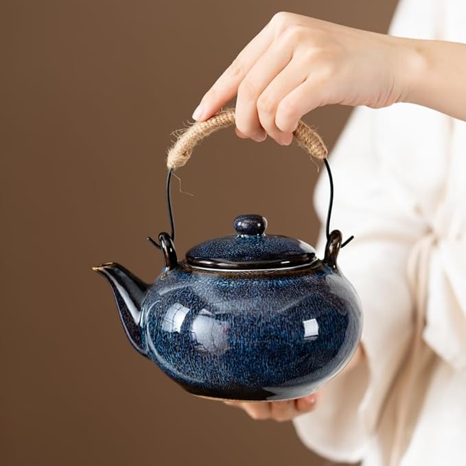 Toptier Leaf Teapot, Porcelain Tea Pot with Stainless Steel Infuser, Blooming & Loose Leaf Ceramic Teapot, 37 Ounce,blue