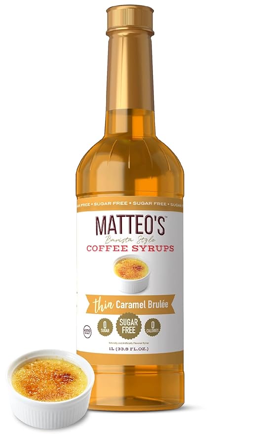 Matteo's Caramel Brulee for Coffee, Lattes, Cappuccinos & Desserts – Sugar-Free Sweetener for Beverages, Keto Friendly, Zero Calories, Indulgent Flavor, Non-Alcoholic,Ideal for Hot Drinks 33.8oz (1pk)