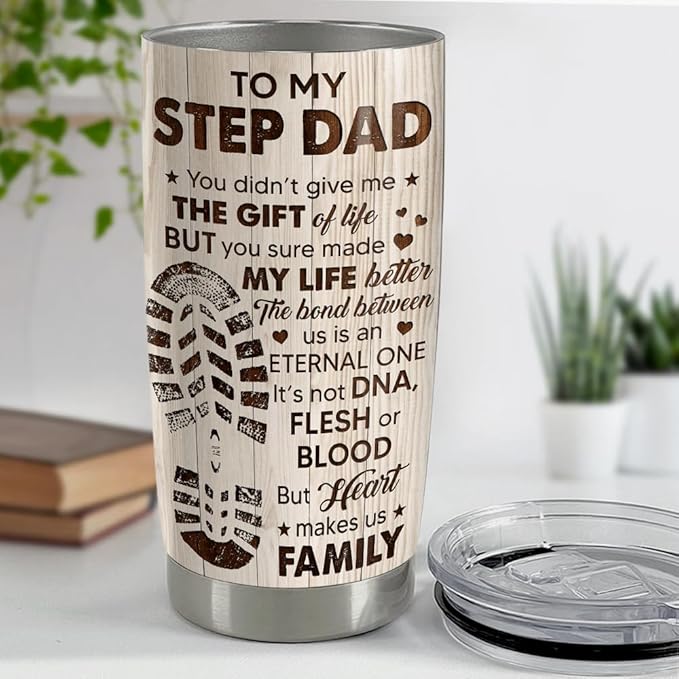 SANDJEST Step Dad Gifts Tumbler 20oz Coffee Travel Mug Cup Gift for Bonus Dad Stepfather Stepdad Gift from Step Daughter Son