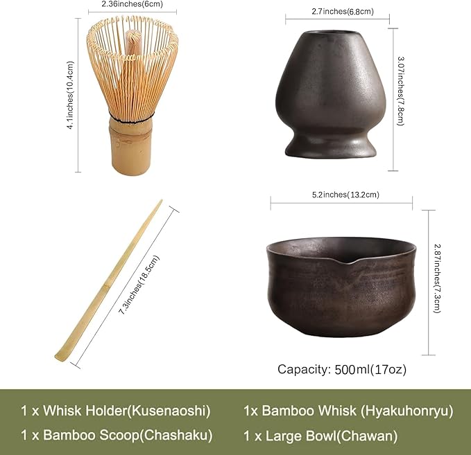 Matcha Set, Japanese Tea Set Includes Matcha Bowl with Spout, Matcha Whisk Holder (chasen), Bamboo Matcha Whisk and Bamboo Scoop, Ceramic Matcha Kit for Tea Lovers