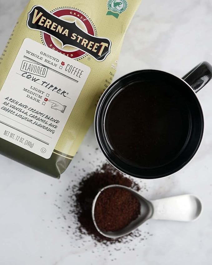 Verena Street 12 Ounce Flavored Ground Coffee, Cow Tipper, Medium Roast, Rainforest Alliance Certified Arabica Coffee