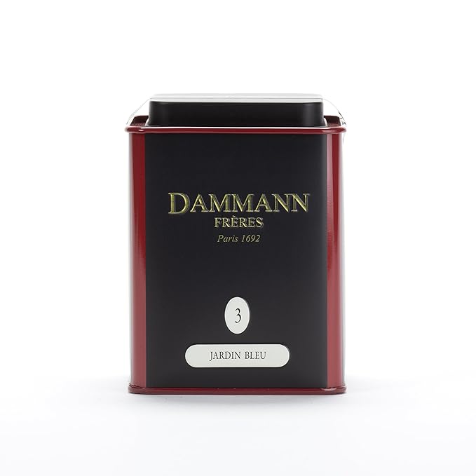 Dammann Freres Loose Leaf, Jardin Bleu, Premium Gourmet French Black Tea, Blend Strawberry, Rhubarb Flavors, 3.52 Ounce Tin