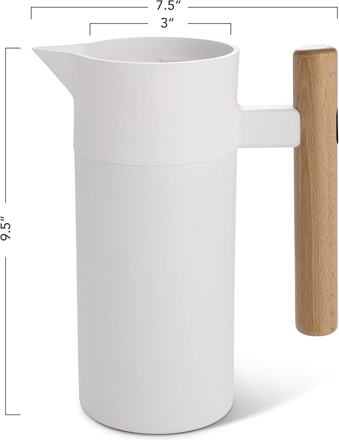 Hastings Collective Thermal Coffee Carafe 40 Oz - Stainless Steel Double Walled Vacuum Insulated Carafe - 1 Liter Thermal Coffee Pot Thermos, Travel Size Beverage Dispenser with Tea Infuser (White)