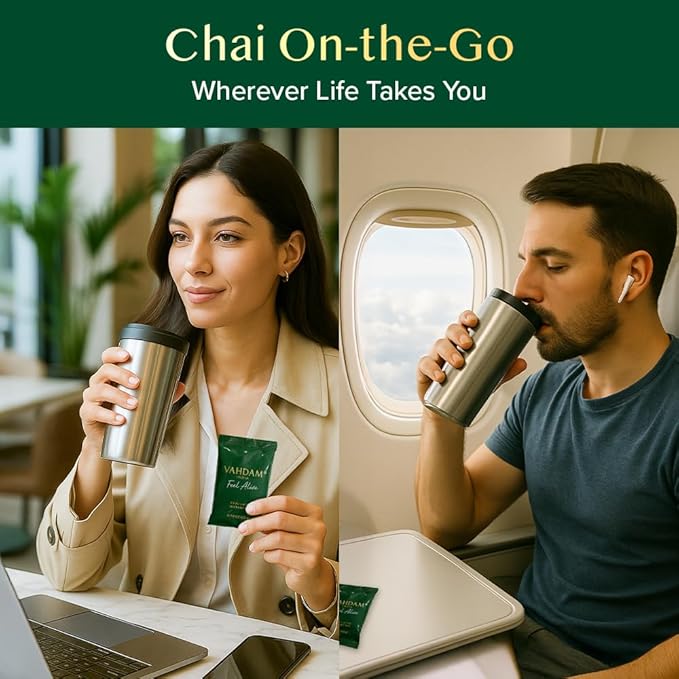 VAHDAM Instant Chai Latte - 10 Sachets (7.7 Oz / 220g) | Authentic Indian Chai with Natural Spices | Just Add Water, No Steeping Required | Creamy Chai Latte Anytime
