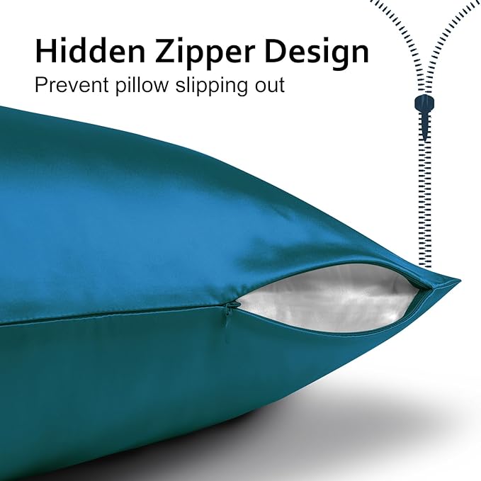 Ravmix Silk Pillow Cases with Zipper, 21momme Mulberry Silk Pillowcase for Hair Skin Health, Soft Smooth Breathable Cool Pillow Cover for Beauty Sleep with Gift Box 1PC(Standard 20"x26", Peacock Blue)