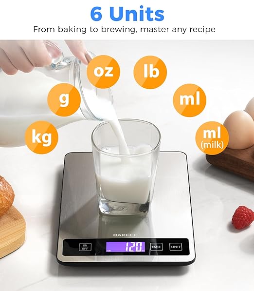 Food Scale - 15kg/33lb Digital Kitchen Scale with Full-View LCD Display, Grams and Ounces, Easy Clean Stainless Steel, 6 Units with Tare Function, Precise for Baking, Cooking & Meal Prep, Black