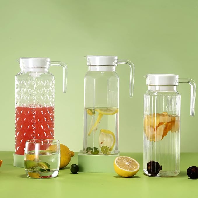 Acrylic Pitcher 37 oz, OEH Unbreakable Clear Plastic Pitcher with Lid, BPA-Free, Heat-Resistant Small Plastic Water Pitcher for Tea, Sangria, Lemonade, Juice, Milk, Octagonal